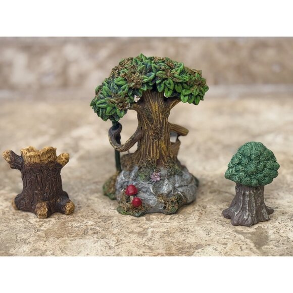 Whimsical Tree-Themed Figurine Set of 3 Featuring Reading Tree Tree Stump Candle - Picture 5 of 10